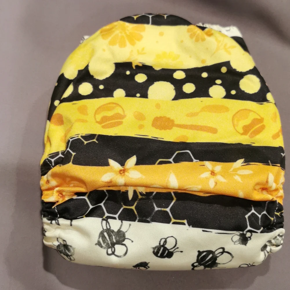 2 Reusable pocket cloth diapers, You are my Sunshine, bee hive, yellow